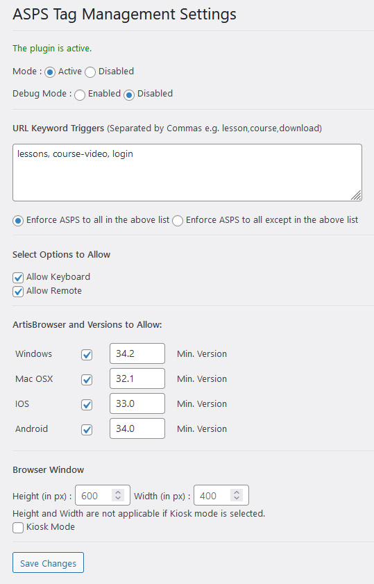 ASPS Tag Management Settings