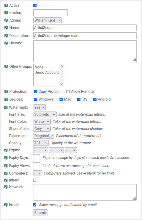 SafeGuard WebMail team settings